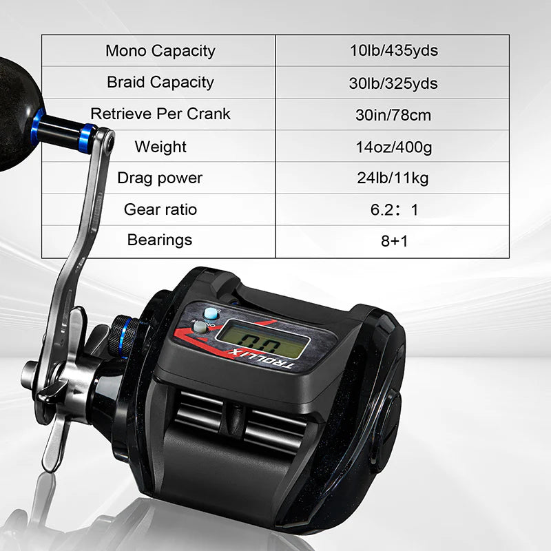Piscifun® Trollix LCD Line Counter Digital Reel, 6.2:1 Trolling Fishing Reel