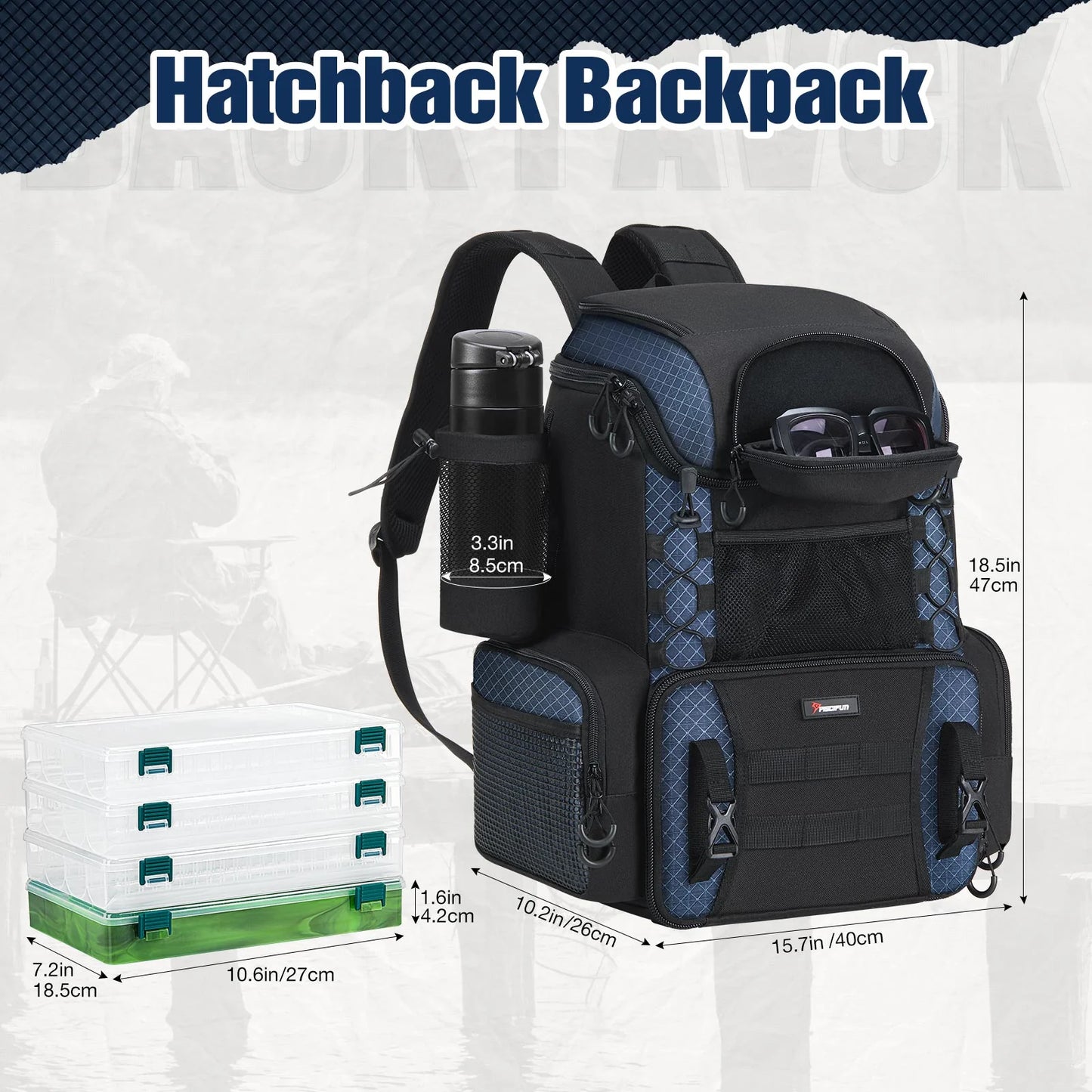 Piscifun Fishing Tackle Backpack Large Fishing Storage Bag With 4 Boxes