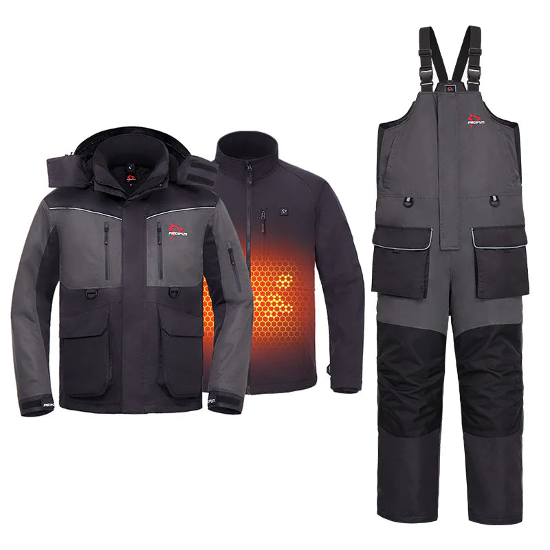 Piscifun Ice Fishing Suit,3 in 1  Heated Jacket,Waterproof Fishing Bib