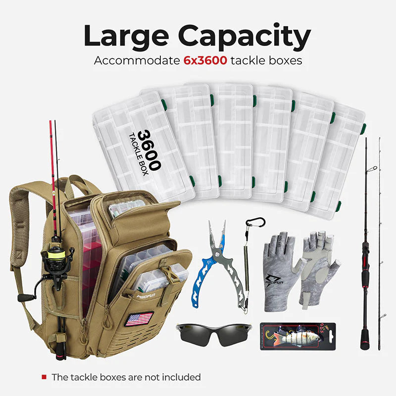 Piscifun Fishing Backpack with Rod & Gear Holder Black