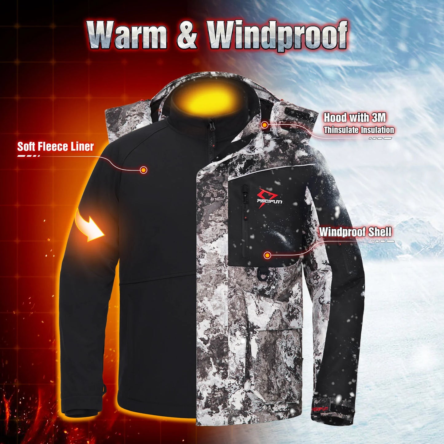 Piscifun Ice Fishing Suit,3 in 1 Jacket,Waterproof Fishing Bib With Flotation Technology