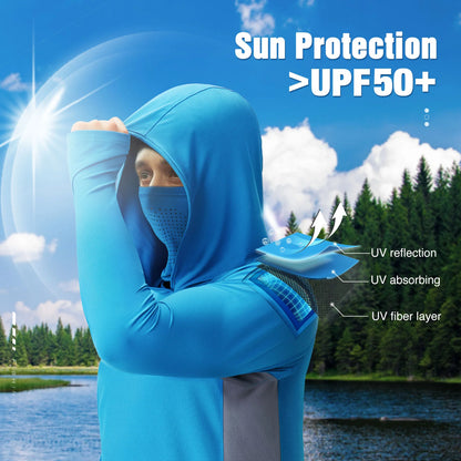 Piscifun® Tee shirts Fishing Hoodies with Face Mask, UPF 50+
