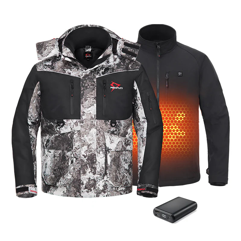 Piscifun Ice Fishing Suit,3 in 1  Heated Jacket,Waterproof Fishing Bib