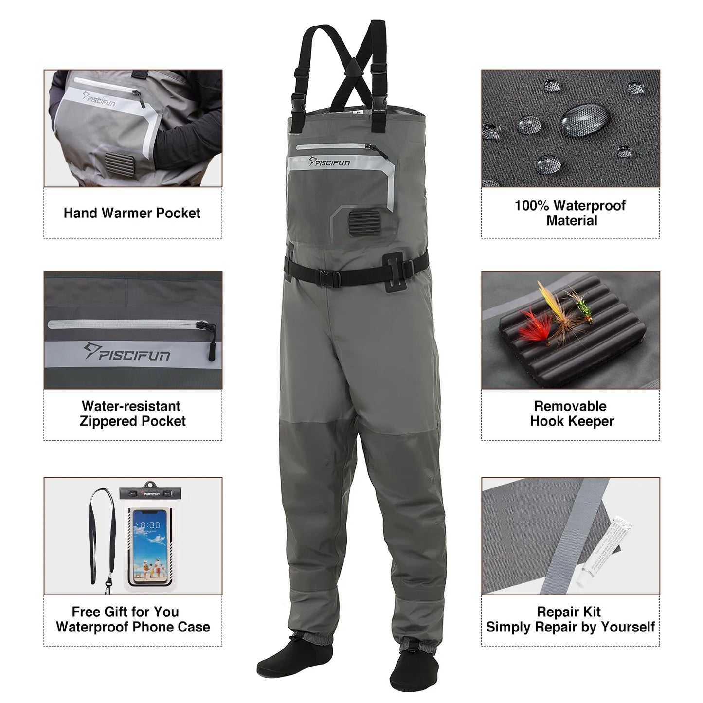 Piscifun® Breathable Chest Waders Stocking Foot Waders Fishing Waders