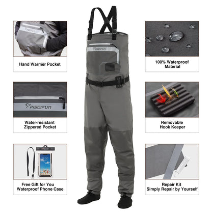 Piscifun® Breathable Chest Waders Stocking Foot Waders Fishing Waders