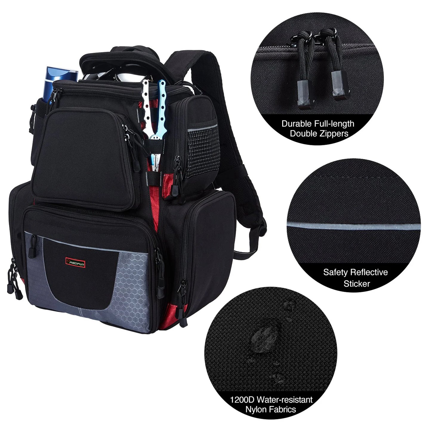 Piscifun® Fishing Tackle Backpack With 4 Trays Large Fishing Gear Bag