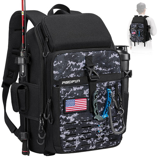 Piscifun Fishing Backpack with Rod & Gear Holder Black