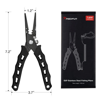 Piscifun® SXP Fishing Pliers Stainless Steel Hook Remover Pliers with Sheath and Lanyard Straight Nose