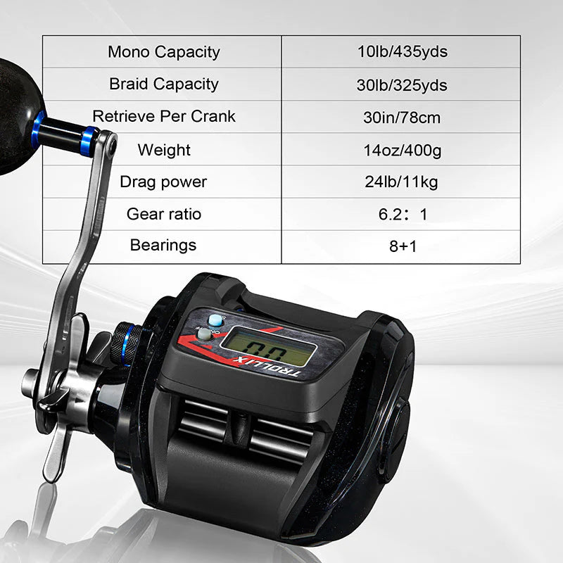 Piscifun® Trollix LCD Line Counter Digital Reel, 6.2:1 Trolling Fishing Reel Sale