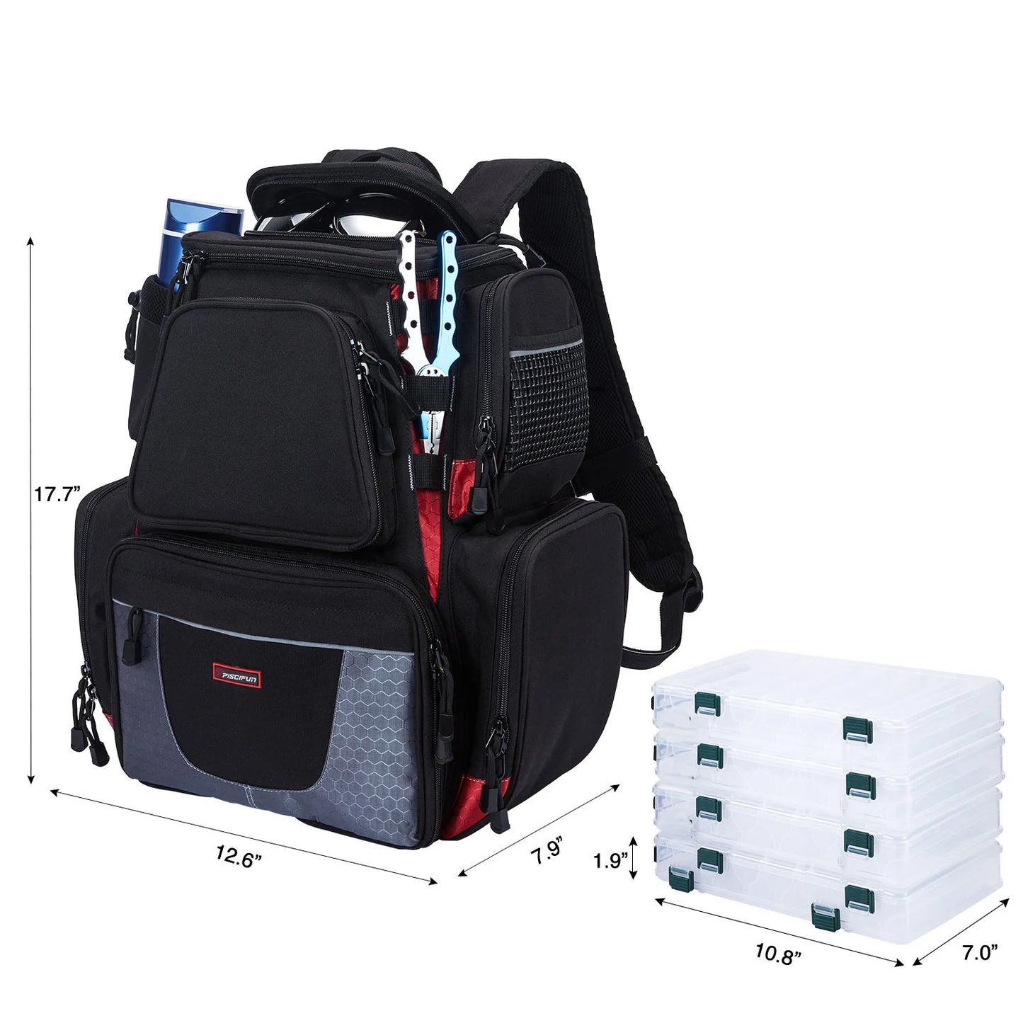 Piscifun® Fishing Tackle Backpack With 4 Trays Large Fishing Gear Bag