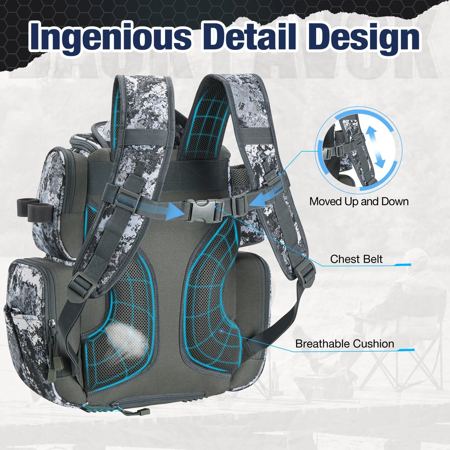 Piscifun® Fishing Tackle Backpack With 4 Trays Large Fishing Gear Bag