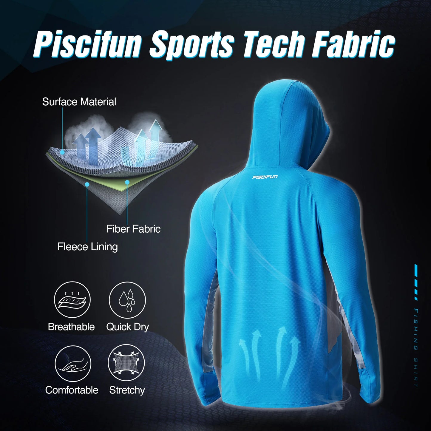 Piscifun® Tee shirts Fishing Hoodies with Face Mask, UPF 50+