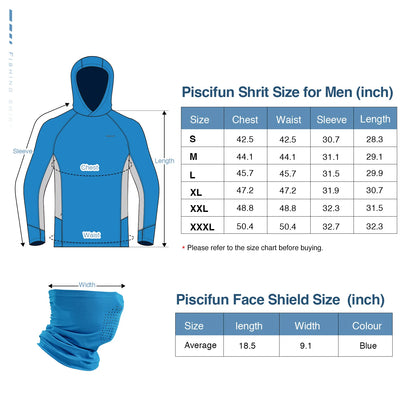 Piscifun® Tee shirts Fishing Hoodies with Face Mask, UPF 50+