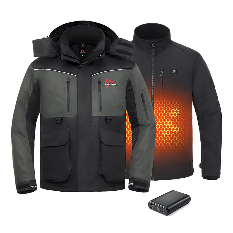 Piscifun Ice Fishing Suit,3 in 1  Heated Jacket,Waterproof Fishing Bib
