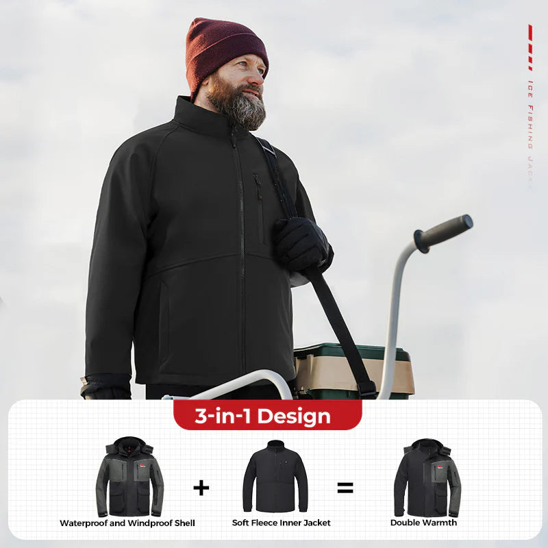 Piscifun Ice Fishing Suit,3 in 1  Heated Jacket,Waterproof Fishing Bib